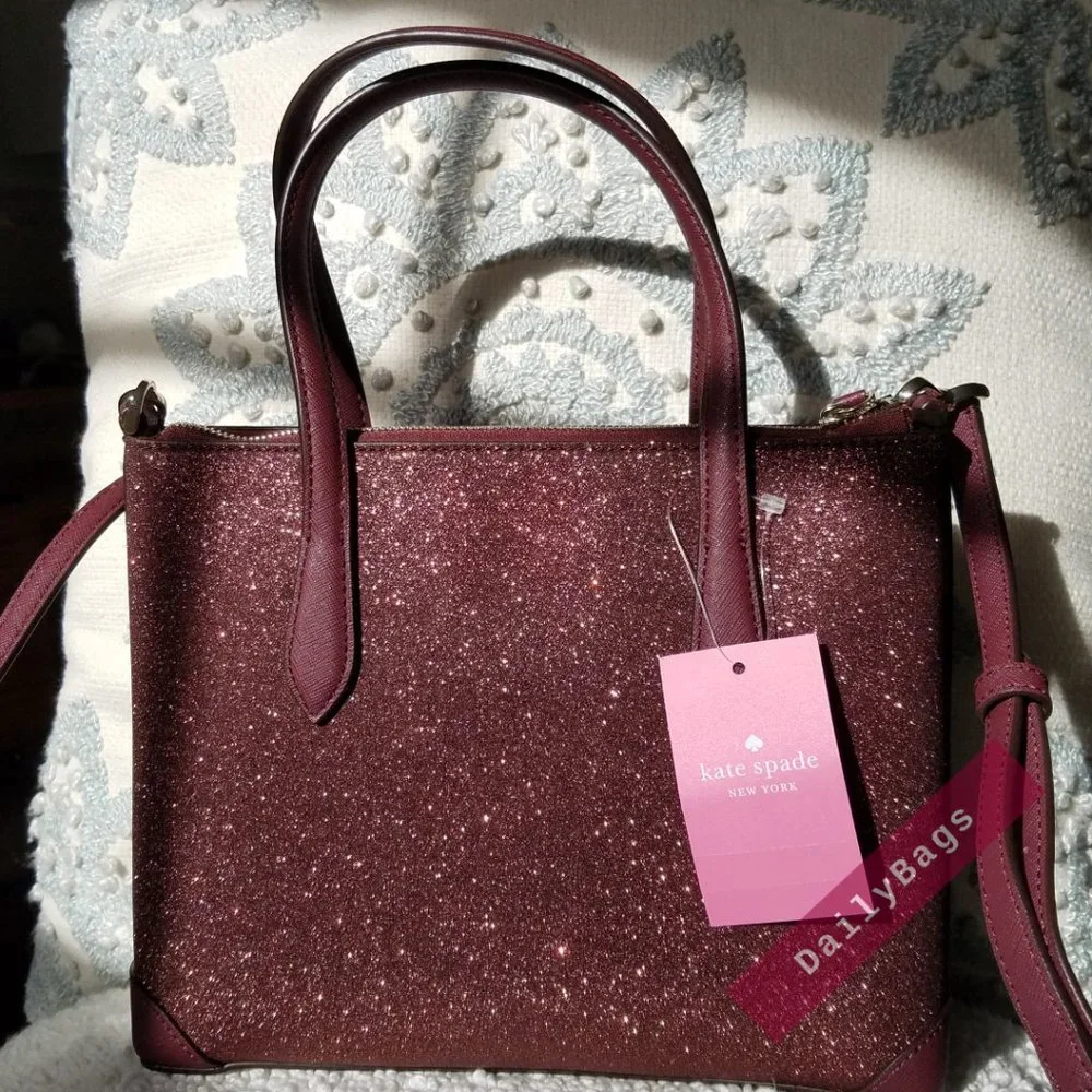 SHIMMY GLITTER IN DEEP NOVA SATCHEL KATE SPADE CROSSBODY BURGUNDY SPARKLES SUN - Picture 7 of 10